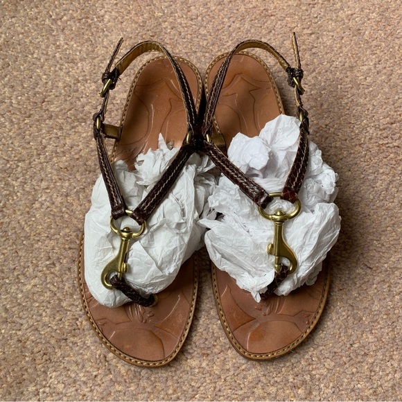 COACH Python Leather Brown and Gold Lobster Claw Thong Flat Sandal Size 5 1/2 - Picture 3 of 9